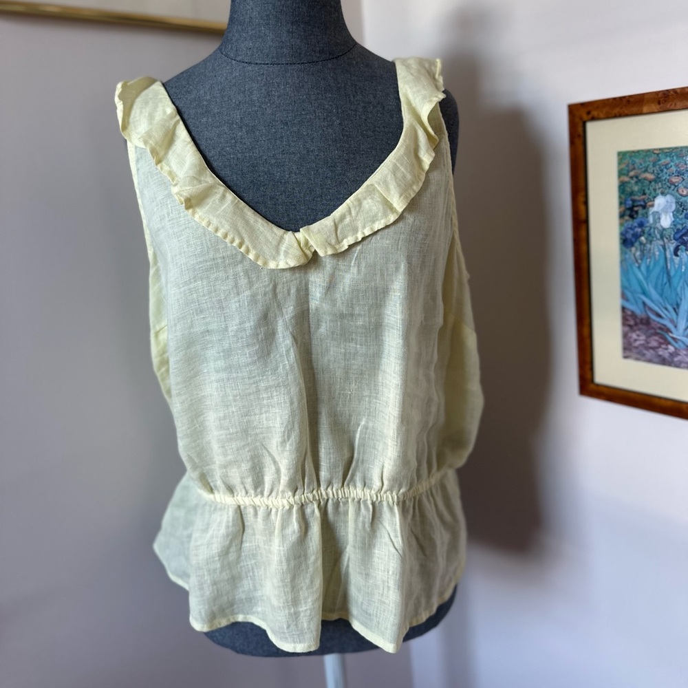 Cloth & Stone for Anthropologie Soft Yellow Ruffle Top 100% Linen Size M